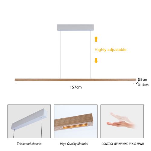 Immax NEO-MADEIRA linear ash wood 157 cm, 37 W, 3000 K, on a cable, dimmable with sensor (1)