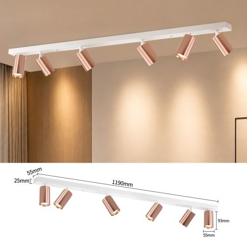 Immax PUNTO-6 Ceiling wall lamp linear 6 heads, GU10, 119cm, copper/whte (12)