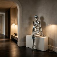 Immax SILUETTE CYBER GIRL-120 statue, shiny electroplated silver (chrome), fibreglass, 3W (15)