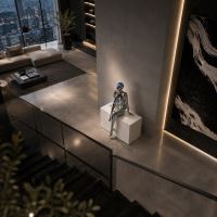 Immax SILUETTE CYBER GIRL-120 statue, shiny electroplated silver (chrome), fibreglass, 3W (3)