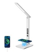 Immax KINGFISHER Qi weiße LED-Tischleuchte mit kabelloser Qi- und USB-Ladung
