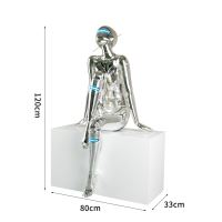 Immax SILUETTE CYBER GIRL-120 statue, shiny electroplated silver (chrome), fibreglass, 3W (11)