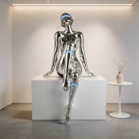Immax SILUETTE CYBER GIRL-120 Skulptur, glänzend, galvanisiertes Silber (Chrom), Glasfaserverbundwerkstoff, 3 W (14)