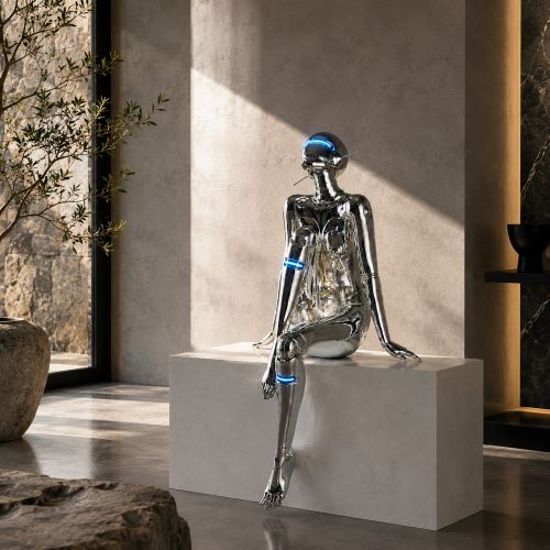 Immax SILUETTE CYBER GIRL-120 Skulptur, glänzend, galvanisiertes Silber (Chrom), Glasfaserverbundwerkstoff, 3 W