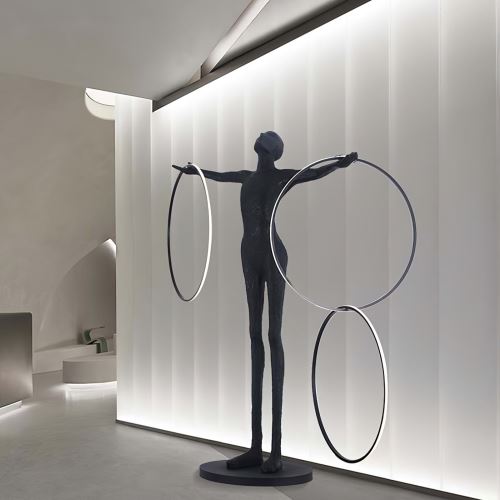Immax SILUETTE Ring 210 cm – Sculptural Floor Lamp, Fiberglass, Black, LED SMART 90W (7)