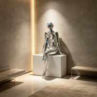 Immax SILUETTE CYBER GIRL-120 Skulptur, glänzend, galvanisiertes Silber (Chrom), Glasfaserverbundwerkstoff, 3 W (18)