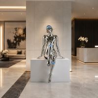 Immax SILUETTE CYBER GIRL-120 statue, shiny electroplated silver (chrome), fibreglass, 3W (7)
