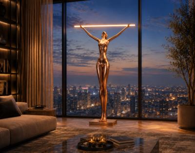 Immax SILUETTE Linea 180cm – SMART LED 16W floor-standing sculpture, lamp, fibreglass, rose gold