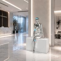 Immax SILUETTE CYBER GIRL-120 statue, shiny electroplated silver (chrome), fibreglass, 3W (8)