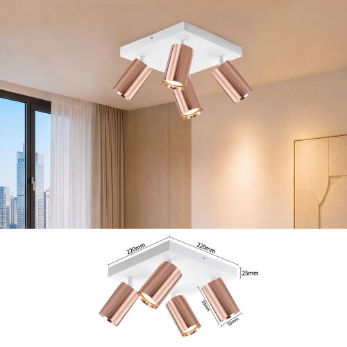 Immax PUNTO-4S Decken-Wandstrahler quadratisch 4 Köpfe, GU10, Kupfer/Weiß (13)